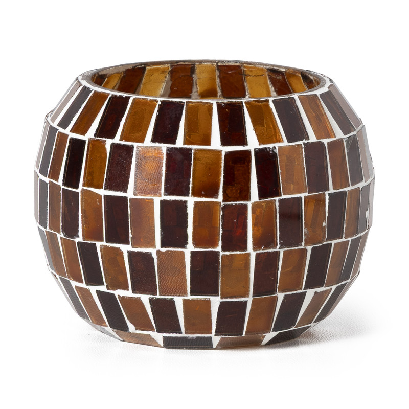 Waxinelichthouder mozaiek - bruin - ø8x6.5 cm